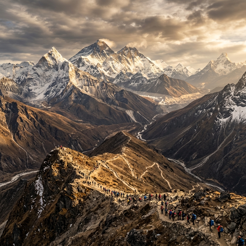 Everest Base Camp Trek – trekkers on winding Himalayan trail